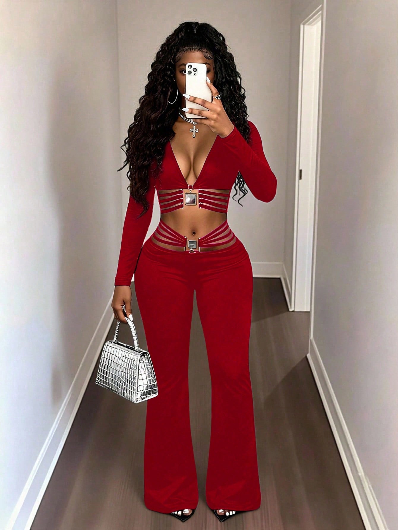 Black High-waist Flared Pants With Tummy-control And Butt-lifting Features