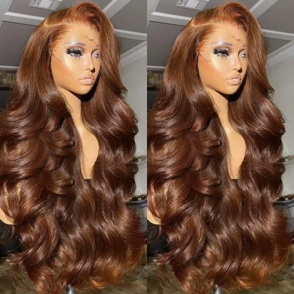 Chocolate Brown 13x4 Lace Front Wig Human Hair Color 4 Body Wave Density
