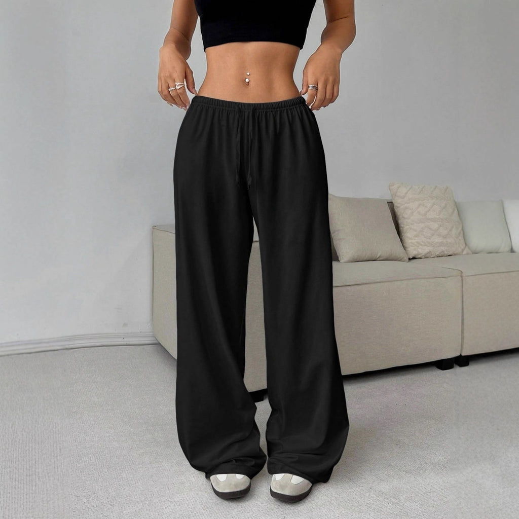 Trousers Elastic Waistband Lace-up Wide-leg Casual Pants