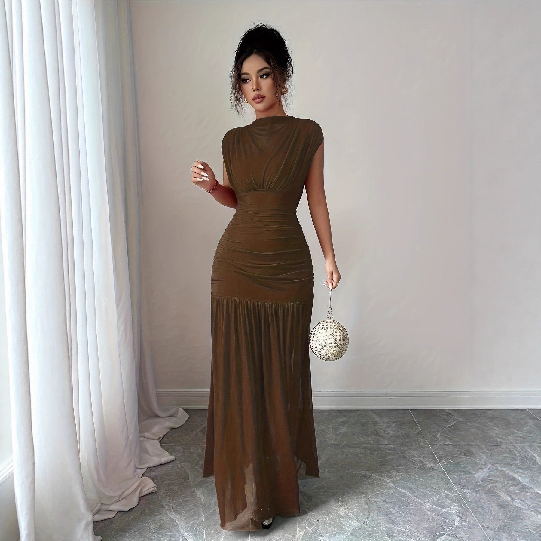 Women's New Arrival Sleeveless Sexy Hollow-out Mesh Pleated Dress