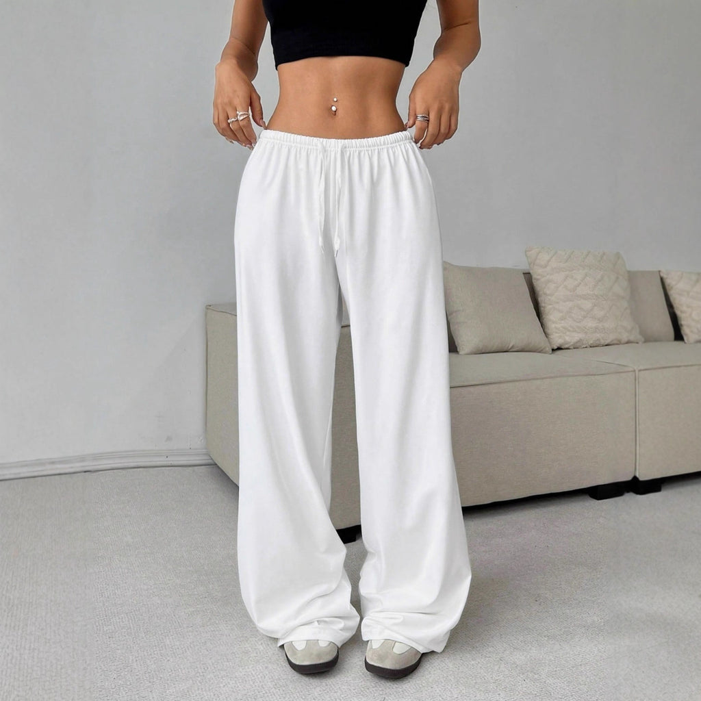 Trousers Elastic Waistband Lace-up Wide-leg Casual Pants
