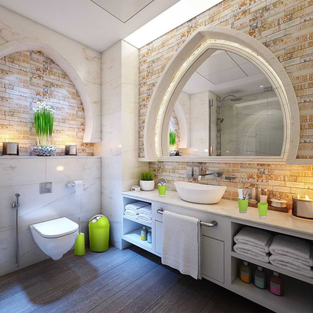 Bathroom Accessories Set 6 Pcs Bathroom Set Ensemble Complete Soap Dispenser Toothbrush Holder Tumbler Soap Dish Toilet Cleaning Brush Trash Can For Valentines Gift Guest Room