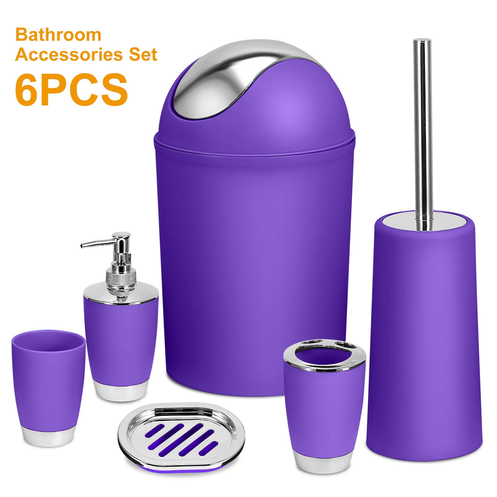 Bathroom Accessories Set 6 Pcs Bathroom Set Ensemble Complete Soap Dispenser Toothbrush Holder Tumbler Soap Dish Toilet Cleaning Brush Trash Can For Valentines Gift Guest Room