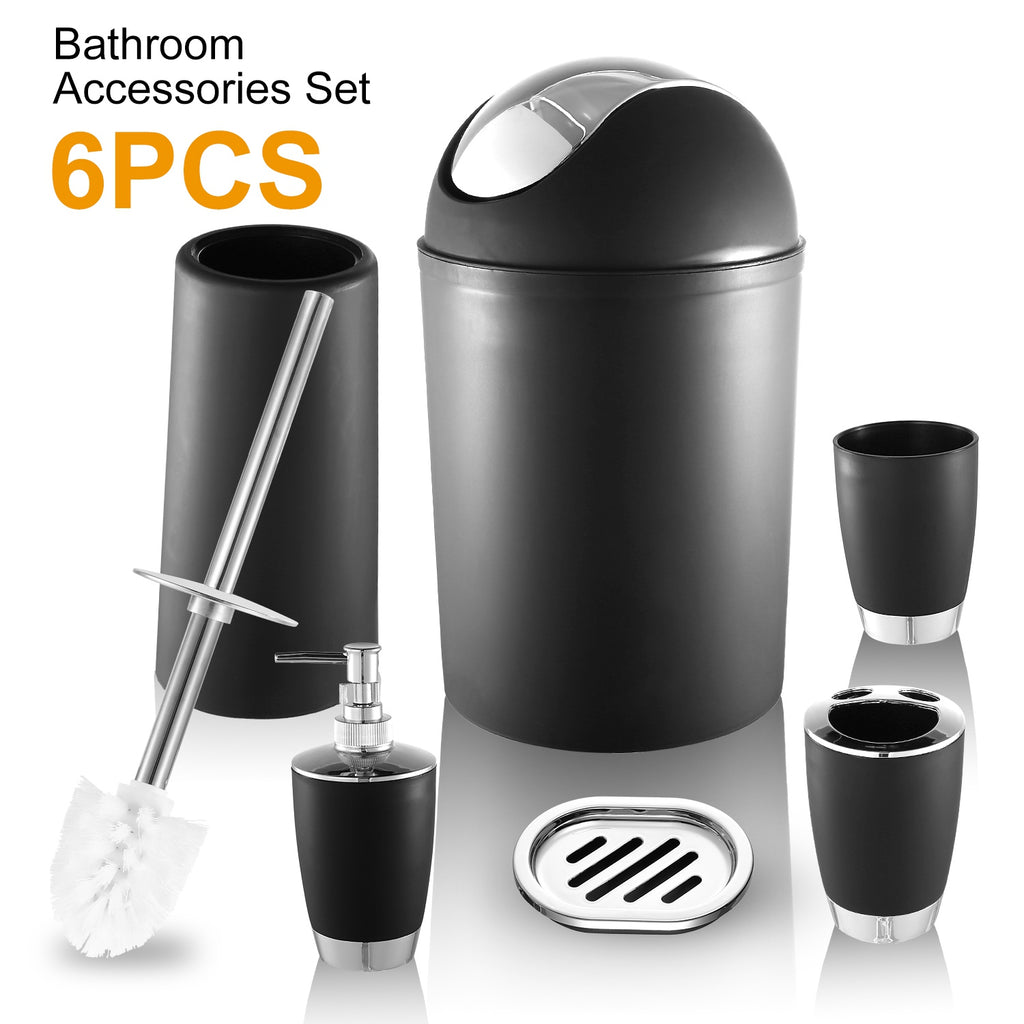 Bathroom Accessories Set 6 Pcs Bathroom Set Ensemble Complete Soap Dispenser Toothbrush Holder Tumbler Soap Dish Toilet Cleaning Brush Trash Can For Valentines Gift Guest Room