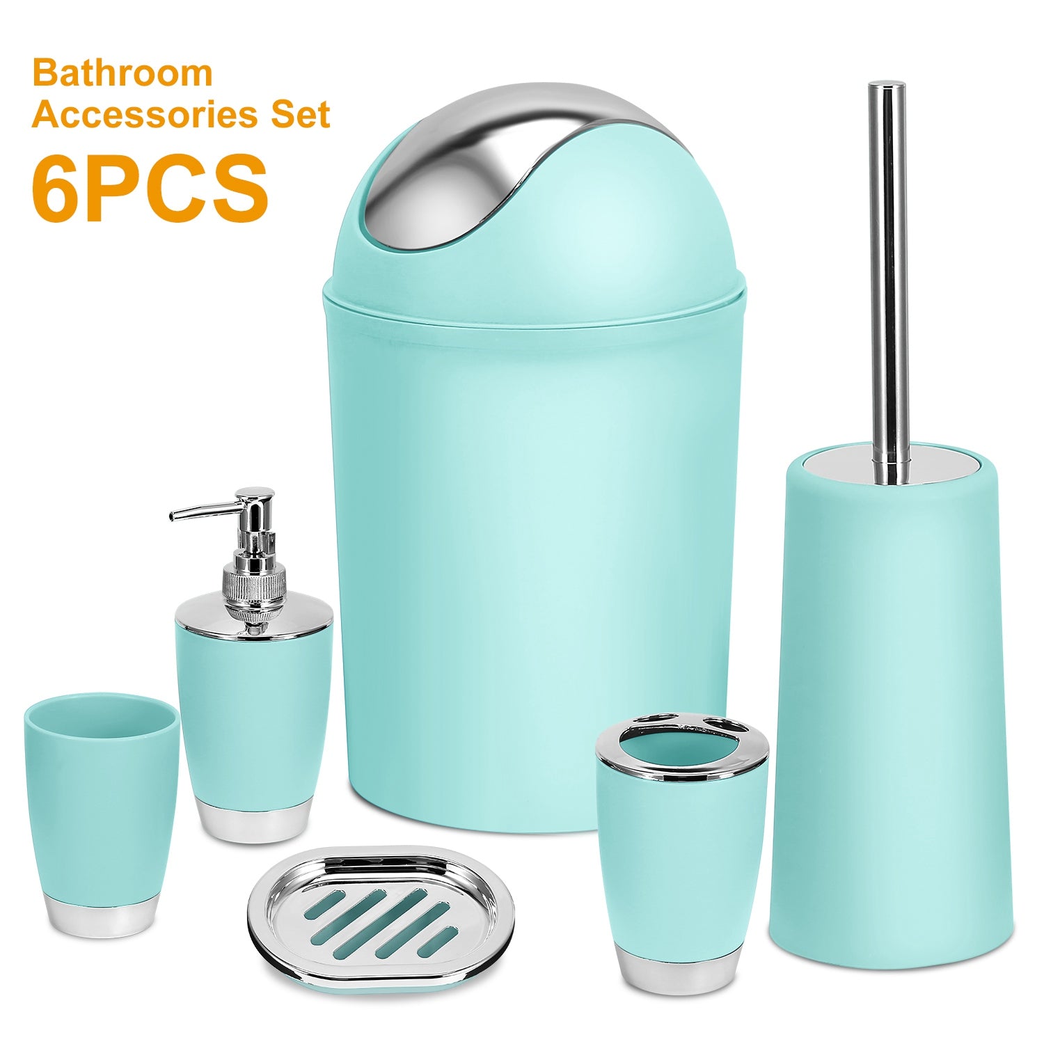Bathroom Accessories Set 6 Pcs Bathroom Set Ensemble Complete Soap Dispenser Toothbrush Holder Tumbler Soap Dish Toilet Cleaning Brush Trash Can For Valentines Gift Guest Room