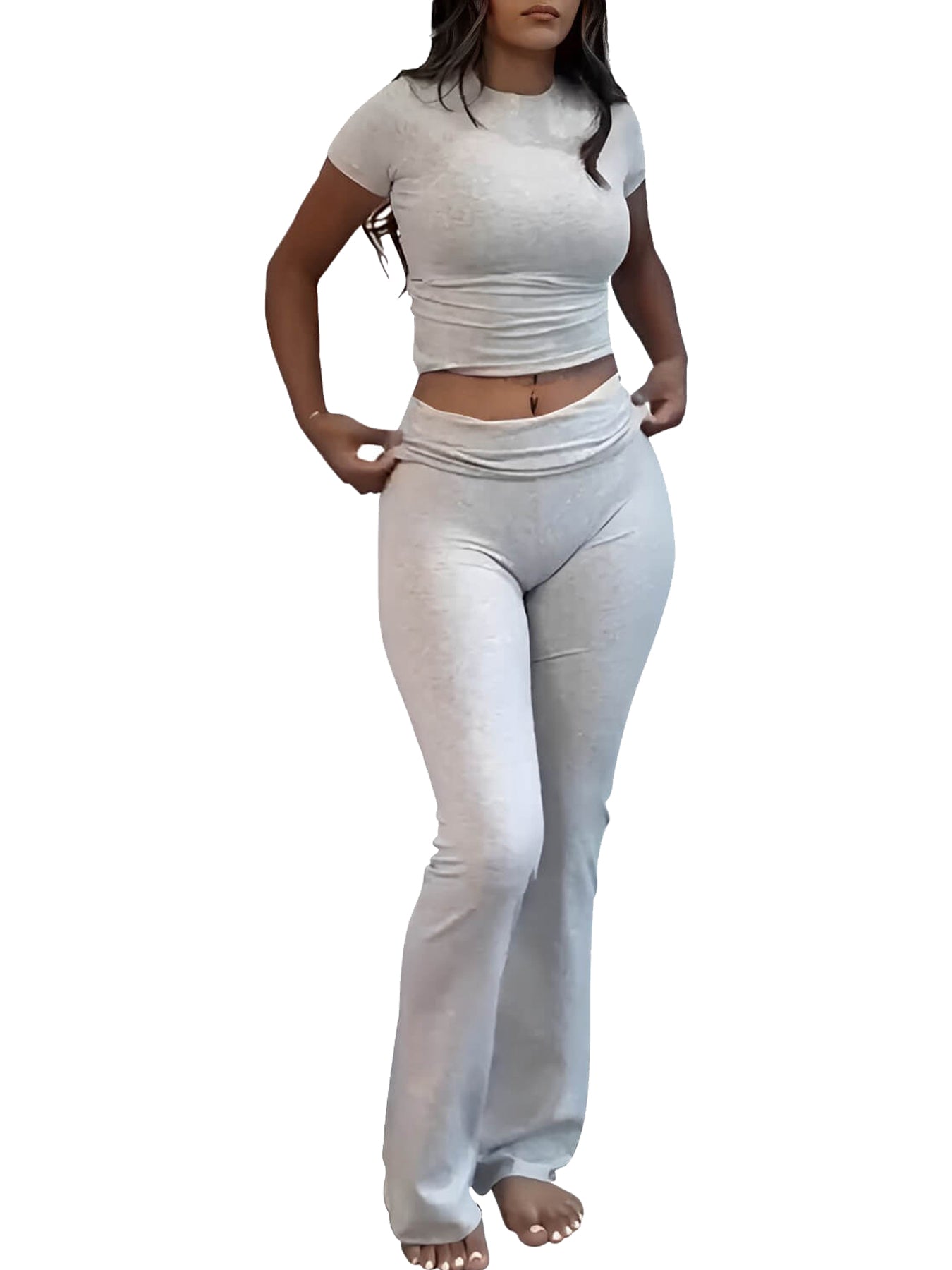Sports, Leisure And Exercise Women's Low Waisted Flared Pants With Exposed Navel And Folded Waist Wide Leg Pants