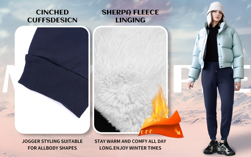 Women's Fleece Sweatpants Jogger Fleece Pants With Drawstring Waist, Boyfriend Style, Long, Solid Color, Slightly Stretchy Fabric