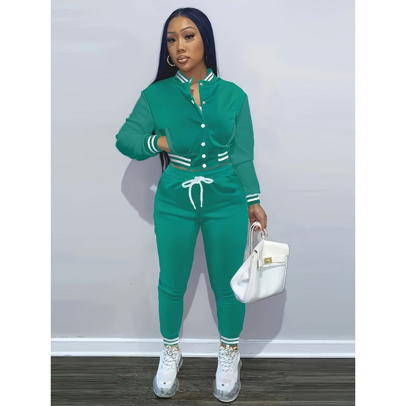 Single-breasted Baseball Suit Women's Sport Two-piece Set