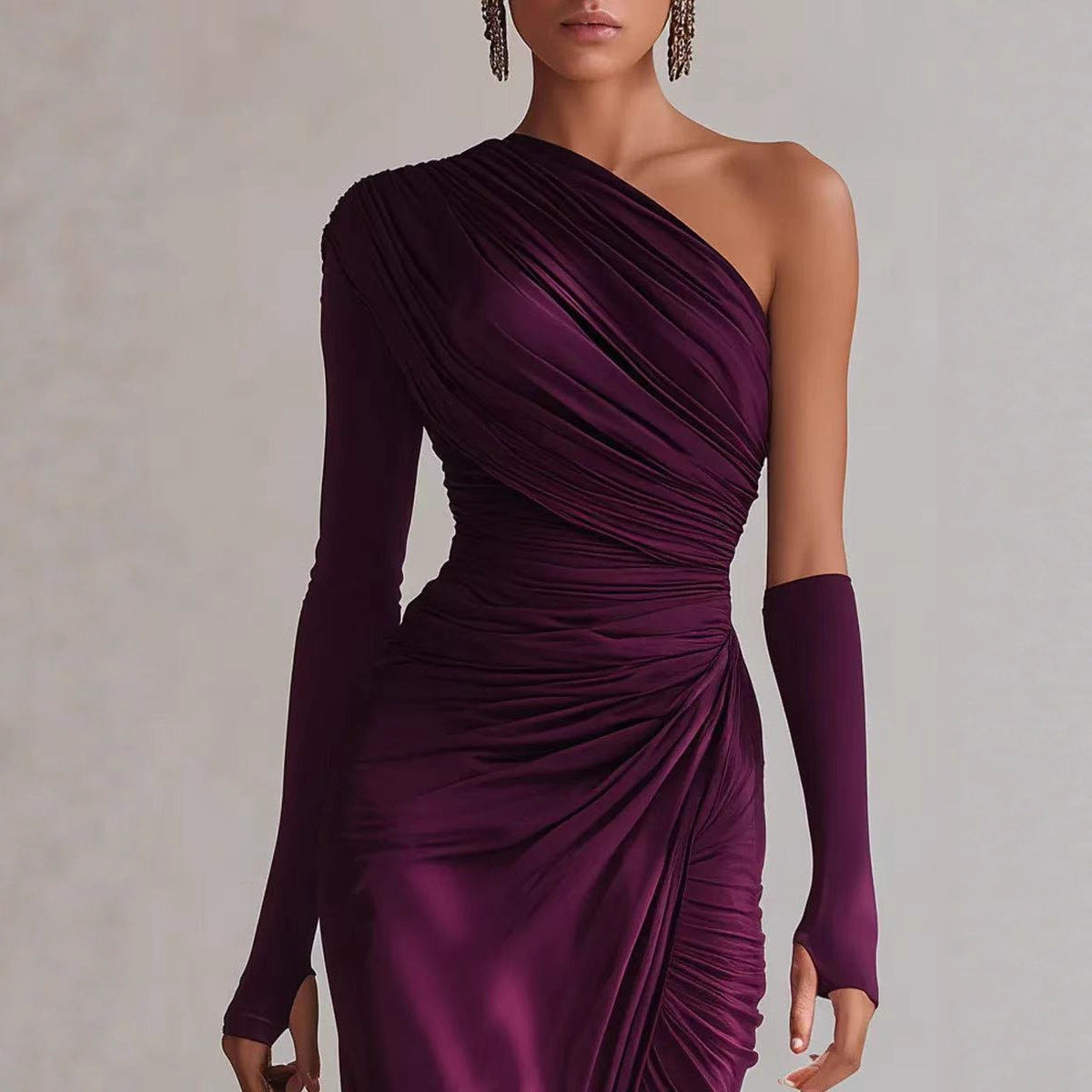 Textured Long-sleeved Elegant French-style Dress For Women