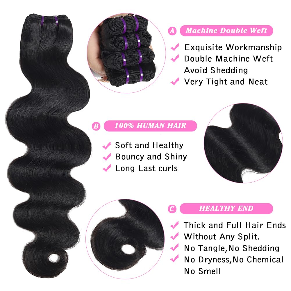 Human Hair Bundle Extensions Body Wave Natural Color