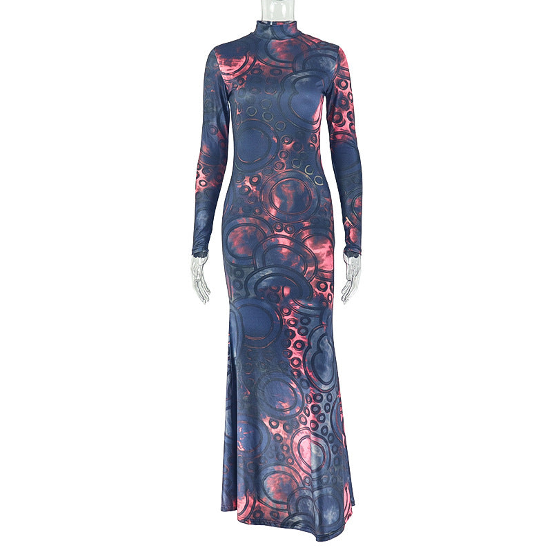 Stand Collar Long Sleeve Waist-trendy Dress