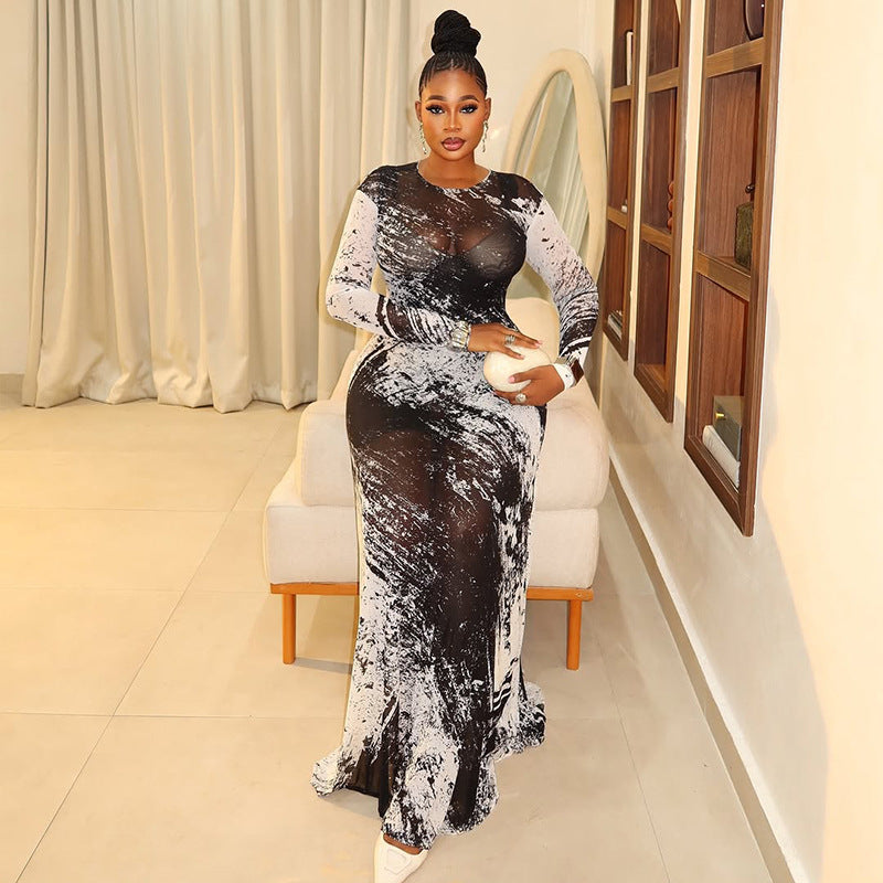 Personality Print Women's Temperament Straight Tube Hip Skirt