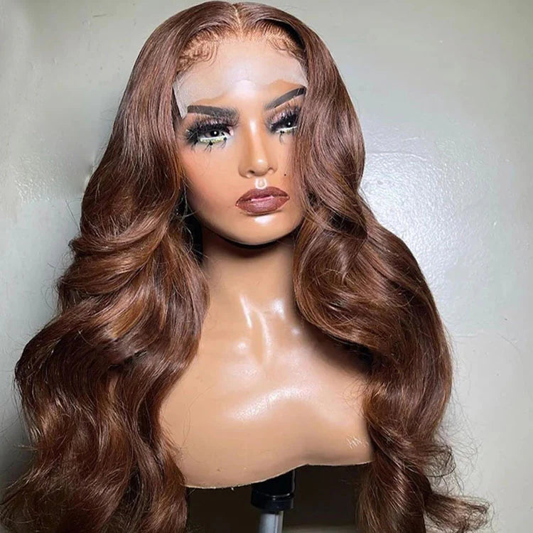 Chocolate Brown 4x4 Lace Closure Wig Human Hair Color Body Wave Density