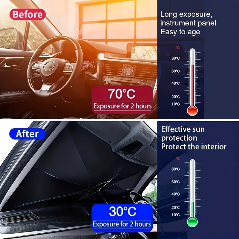 UPF50-Sunshade-UPF50- Compact Roll-Up Sunshade For Front Window - Heat Insulation And UV Protection, Easy-to-Use Auto Interior Accessory, Fits Most Vehicles, Sun Protection Curtain, Sleek Black Umb