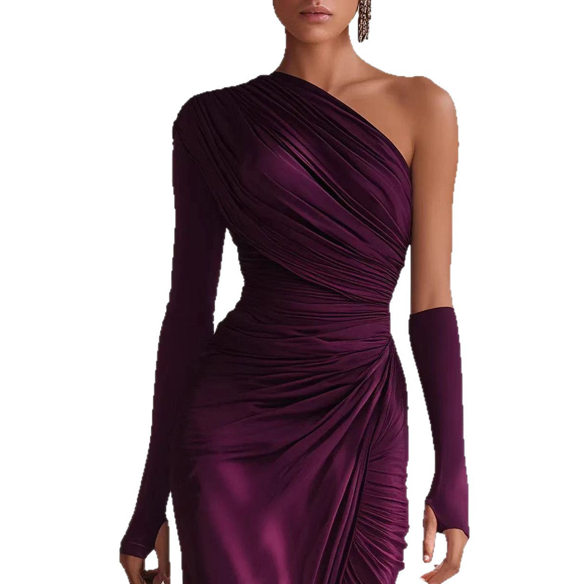 Textured Long-sleeved Elegant French-style Dress For Women