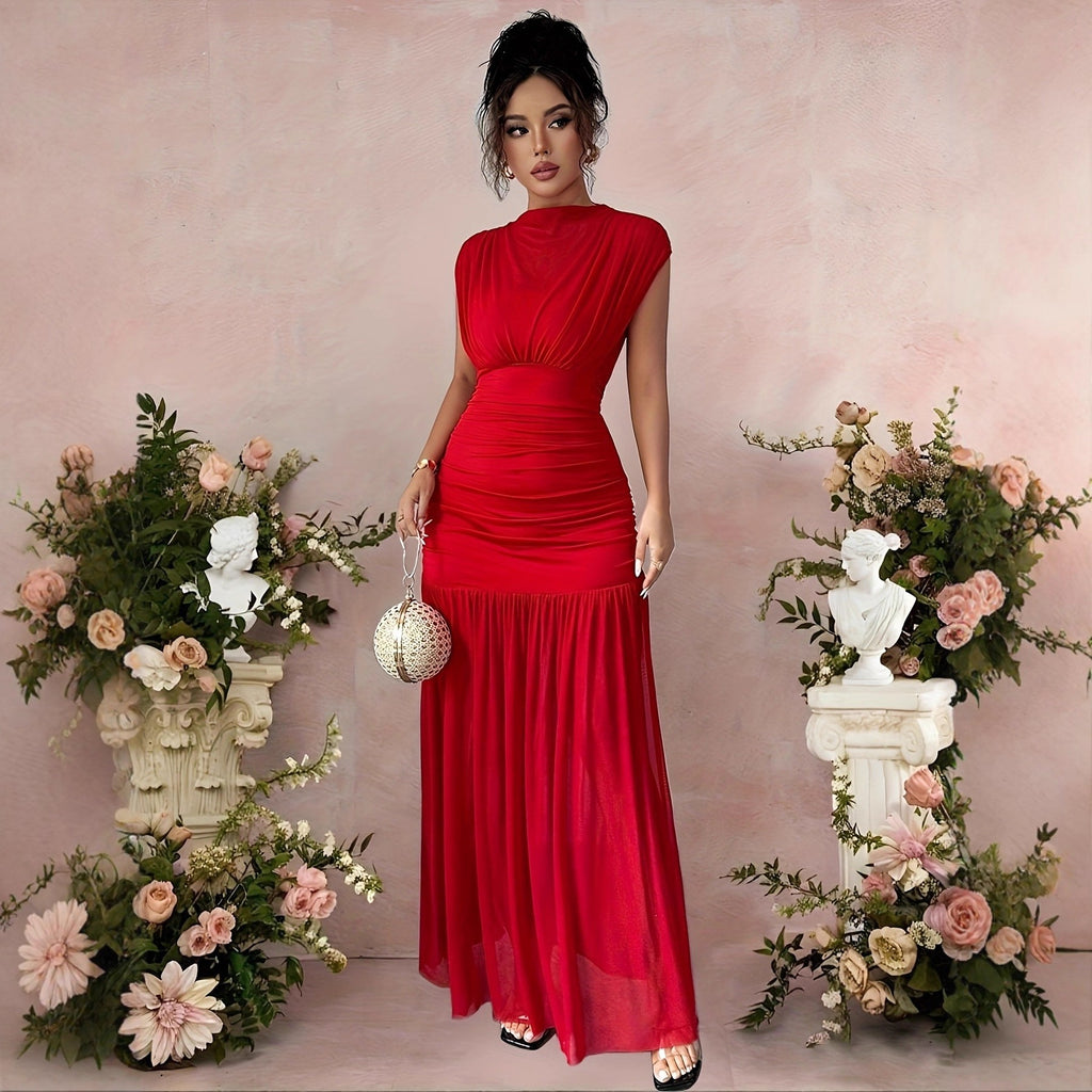 Women's New Arrival Sleeveless Sexy Hollow-out Mesh Pleated Dress