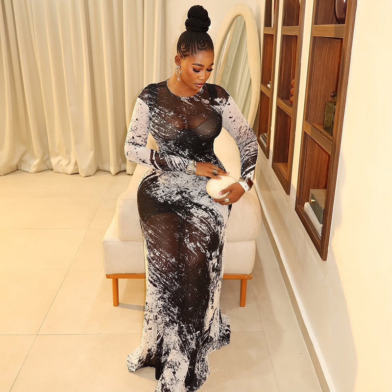 Personality Print Women's Temperament Straight Tube Hip Skirt