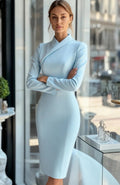 Solid Color Fashion Commuter Long-sleeve High-neck Slim-fit Long Pencil Skirt