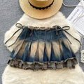 Washed Watercolor Pleated Short Skirt With Bow