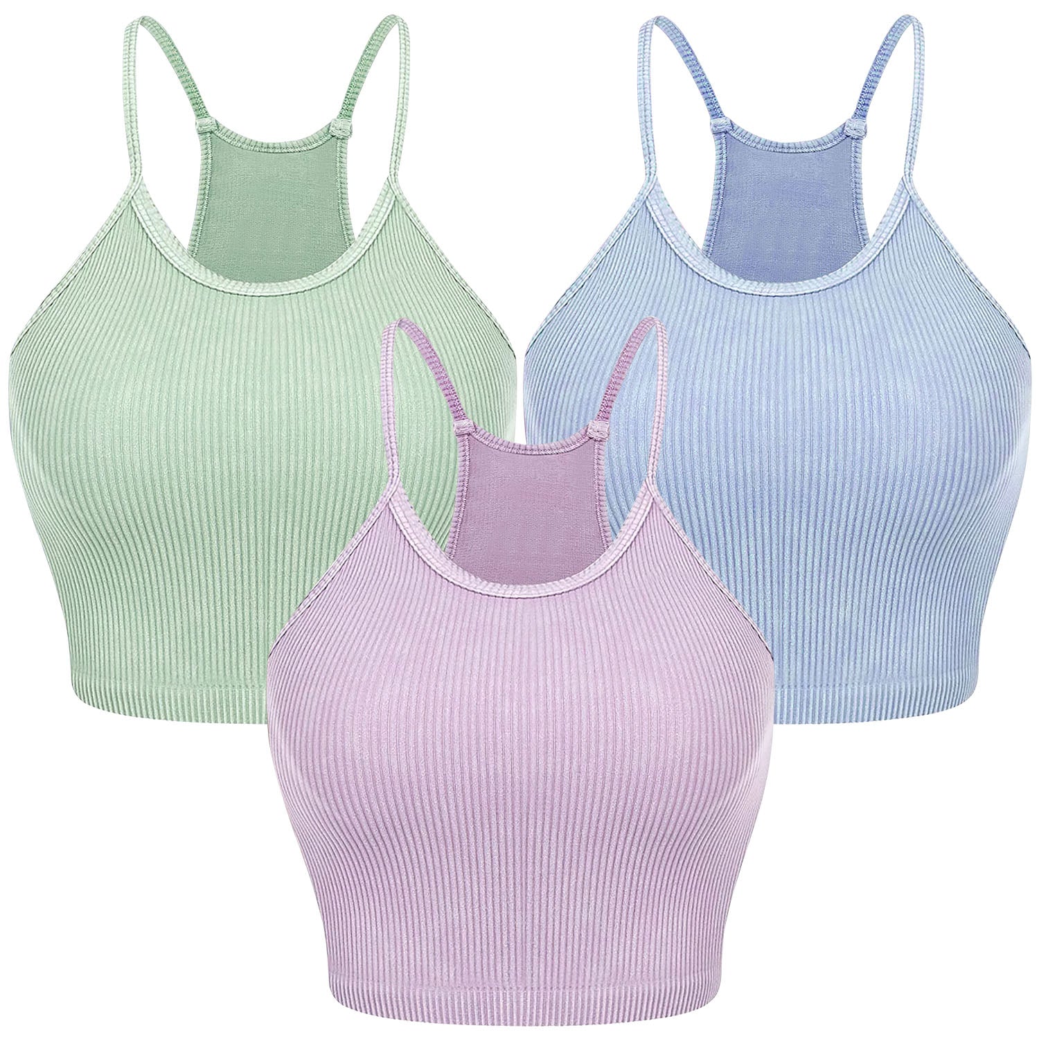 3 Pack Women Crop Basic Tank Top Ribbed Knit Sleeveless Round Neck 9 Color Machine Wash Summer Crop S To XL