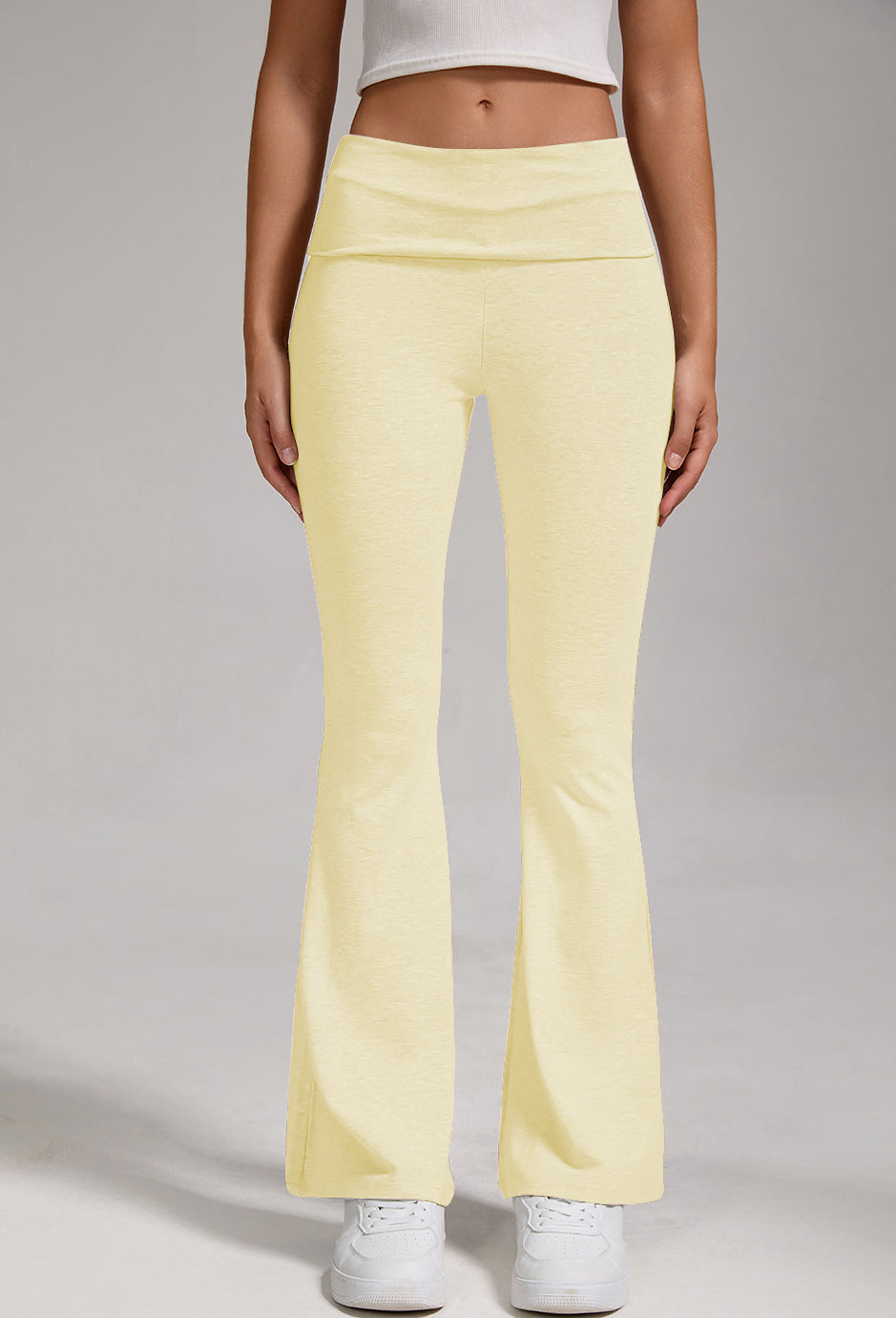 Sports, Leisure And Exercise Women's Low Waisted Flared Pants With Exposed Navel And Folded Waist Wide Leg Pants