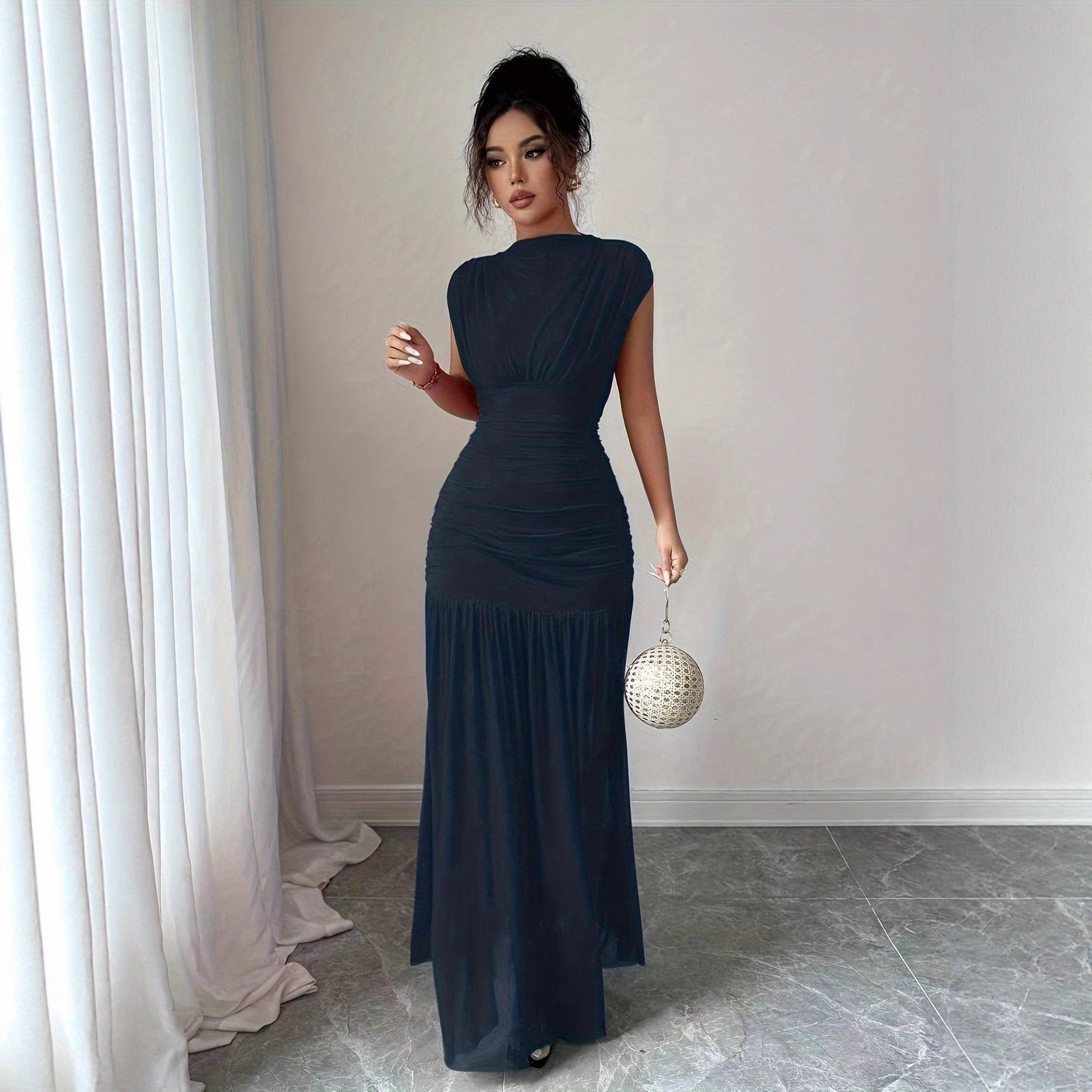 Women's New Arrival Sleeveless Sexy Hollow-out Mesh Pleated Dress