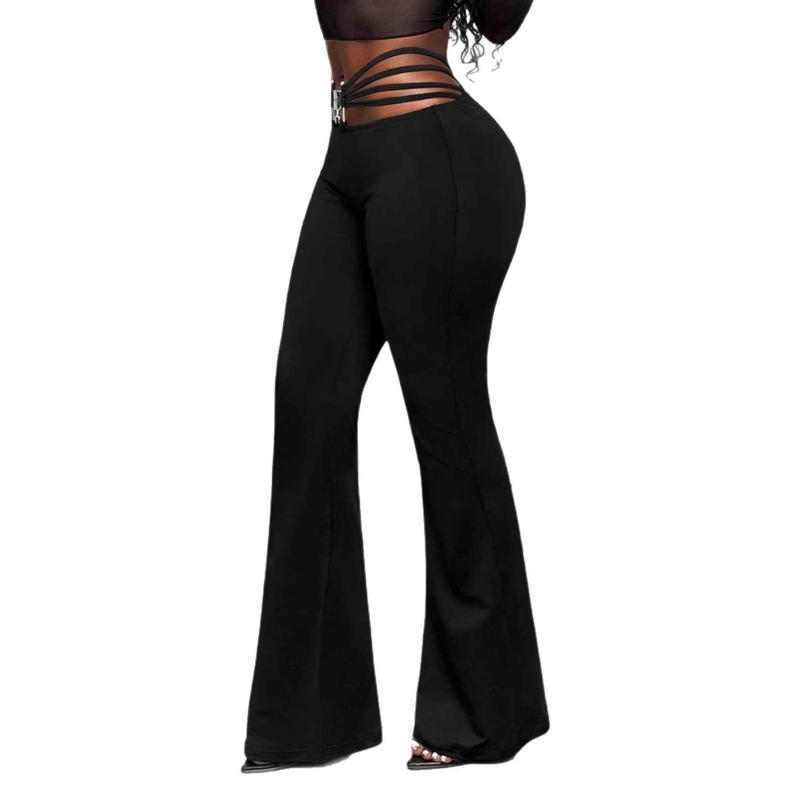 Black High-waist Flared Pants With Tummy-control And Butt-lifting Features