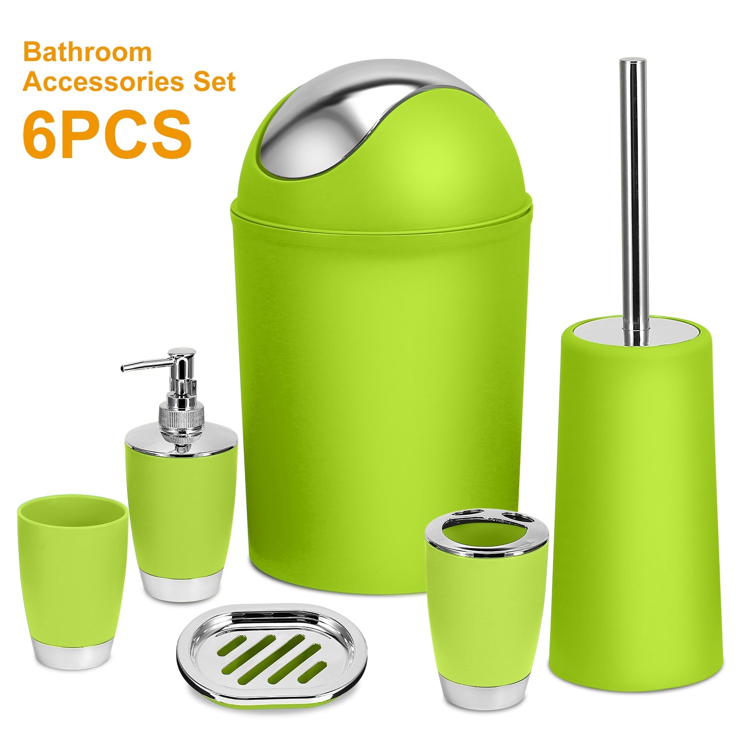 Bathroom Accessories Set 6 Pcs Bathroom Set Ensemble Complete Soap Dispenser Toothbrush Holder Tumbler Soap Dish Toilet Cleaning Brush Trash Can For Valentines Gift Guest Room