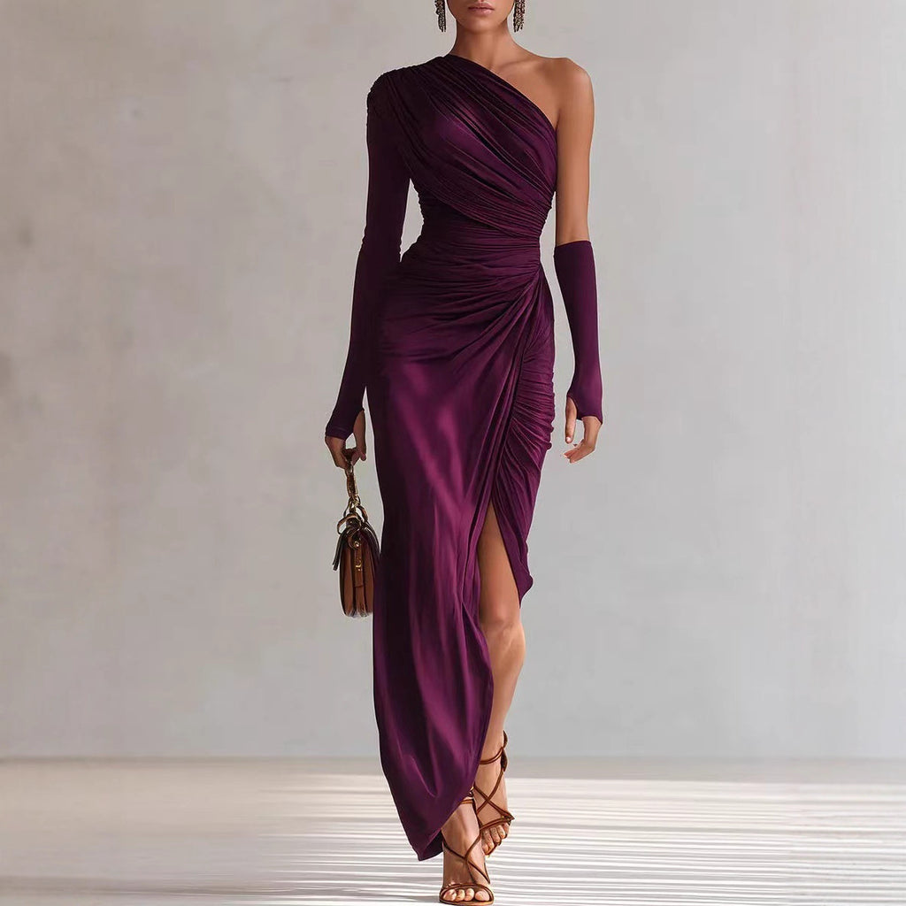 Textured Long-sleeved Elegant French-style Dress For Women