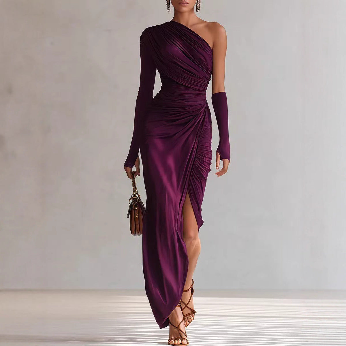 Textured Long-sleeved Elegant French-style Dress For Women