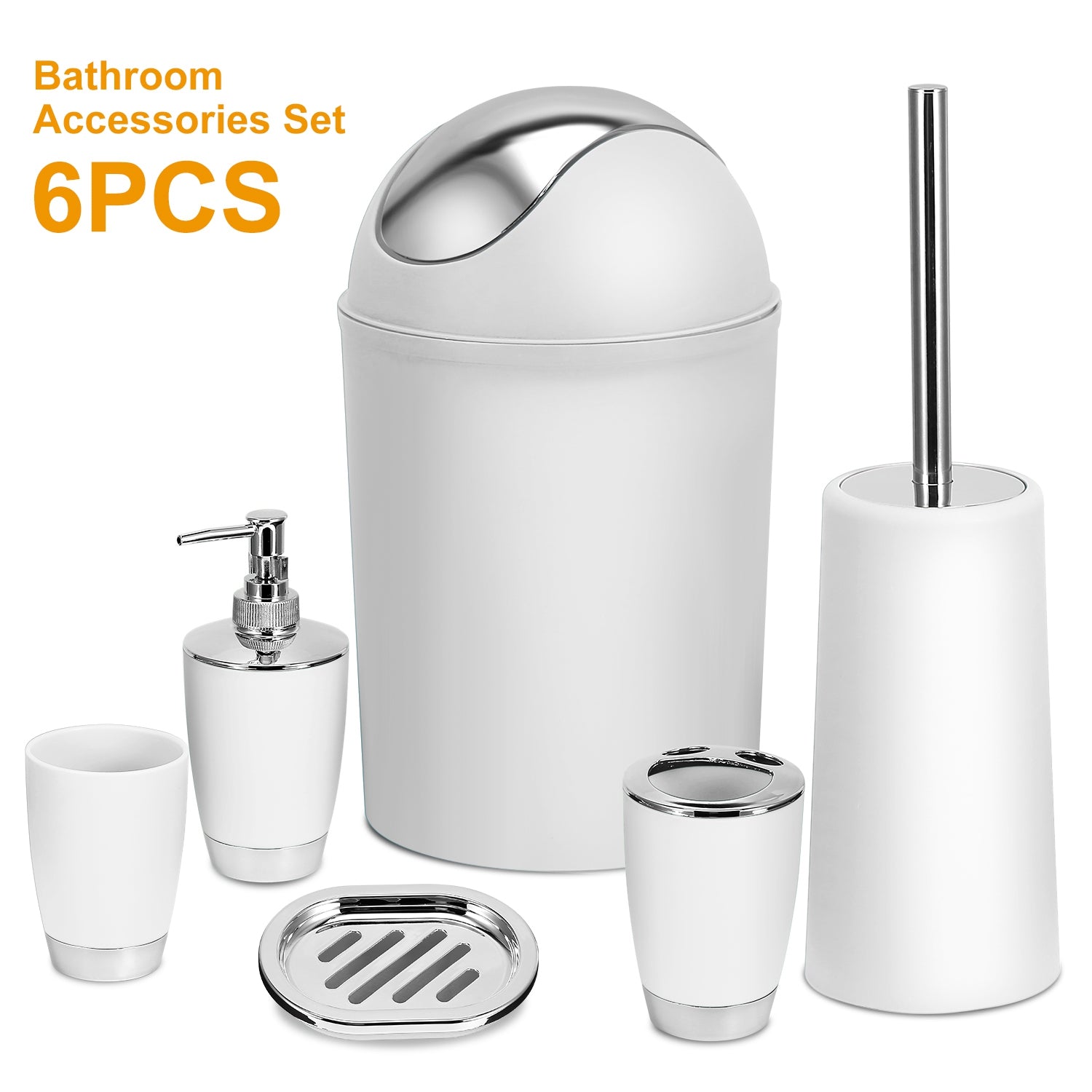 Bathroom Accessories Set 6 Pcs Bathroom Set Ensemble Complete Soap Dispenser Toothbrush Holder Tumbler Soap Dish Toilet Cleaning Brush Trash Can For Valentines Gift Guest Room