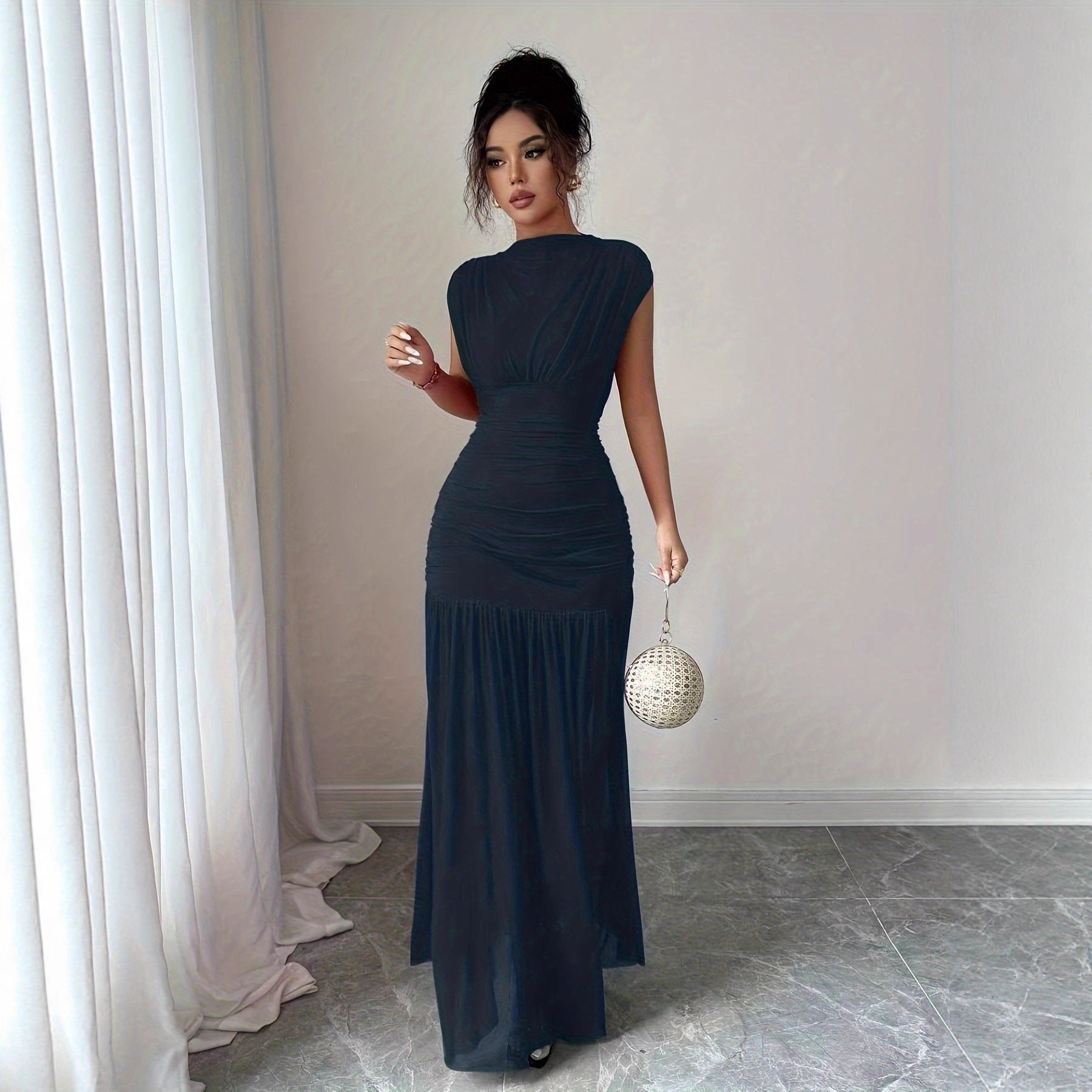 Women's New Arrival Sleeveless Sexy Hollow-out Mesh Pleated Dress