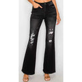 Black Low Waist Bell Bottom Jeans - Stretchy Slim Fit Fashion Denim