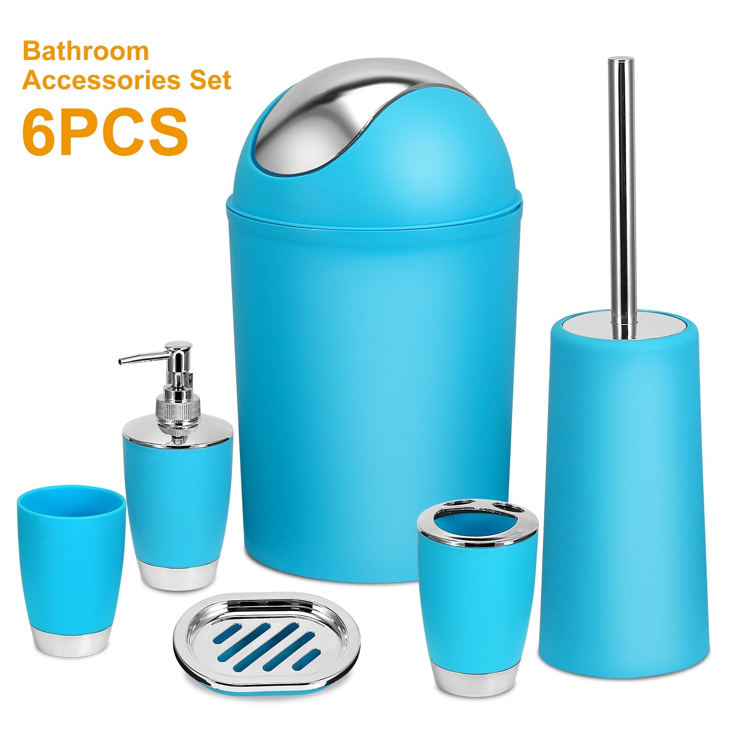 Bathroom Accessories Set 6 Pcs Bathroom Set Ensemble Complete Soap Dispenser Toothbrush Holder Tumbler Soap Dish Toilet Cleaning Brush Trash Can For Valentines Gift Guest Room
