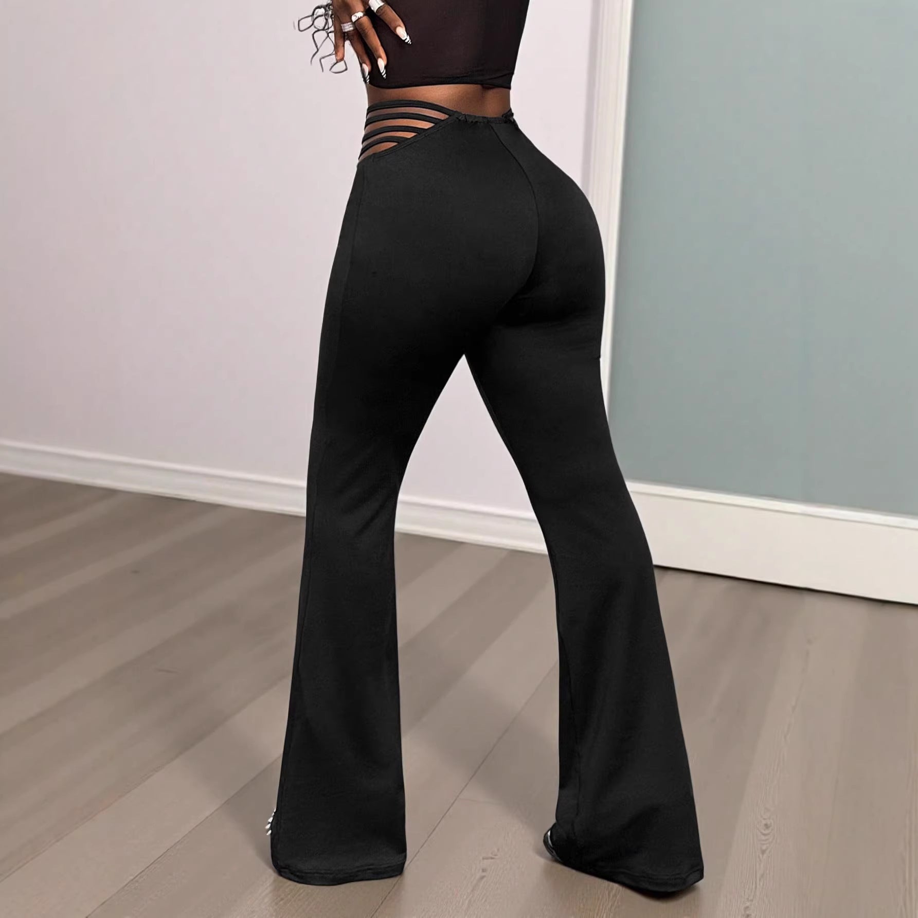 Black High-waist Flared Pants With Tummy-control And Butt-lifting Features
