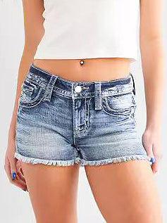 Womens Mid-High Rise Ripped Jean Shorts Distressed Stretchy Denim Shorts