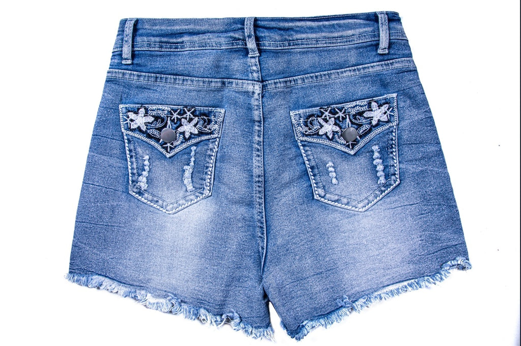 Womens Mid-High Rise Ripped Jean Shorts Distressed Stretchy Denim Shorts