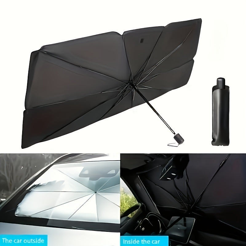 UPF50-Sunshade-UPF50- Compact Roll-Up Sunshade For Front Window - Heat Insulation And UV Protection, Easy-to-Use Auto Interior Accessory, Fits Most Vehicles, Sun Protection Curtain, Sleek Black Umb