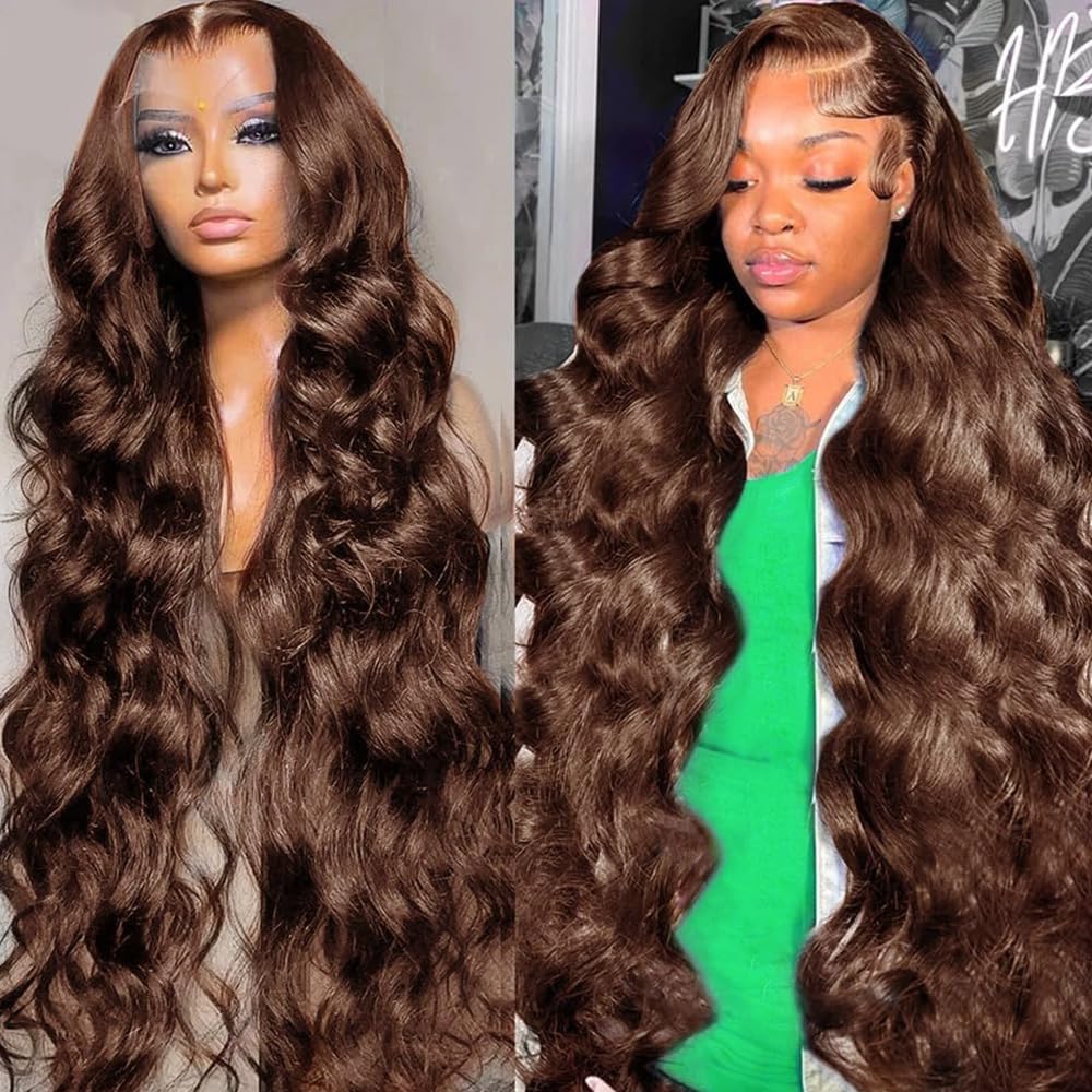 Chocolate Brown 13x4 Lace Front Wig Human Hair Color 4 Body Wave Density