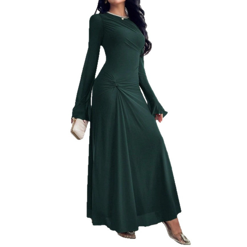 New Trumpet Sleeve Slim-fit Elegant High-elasticity Fashionable Dress
