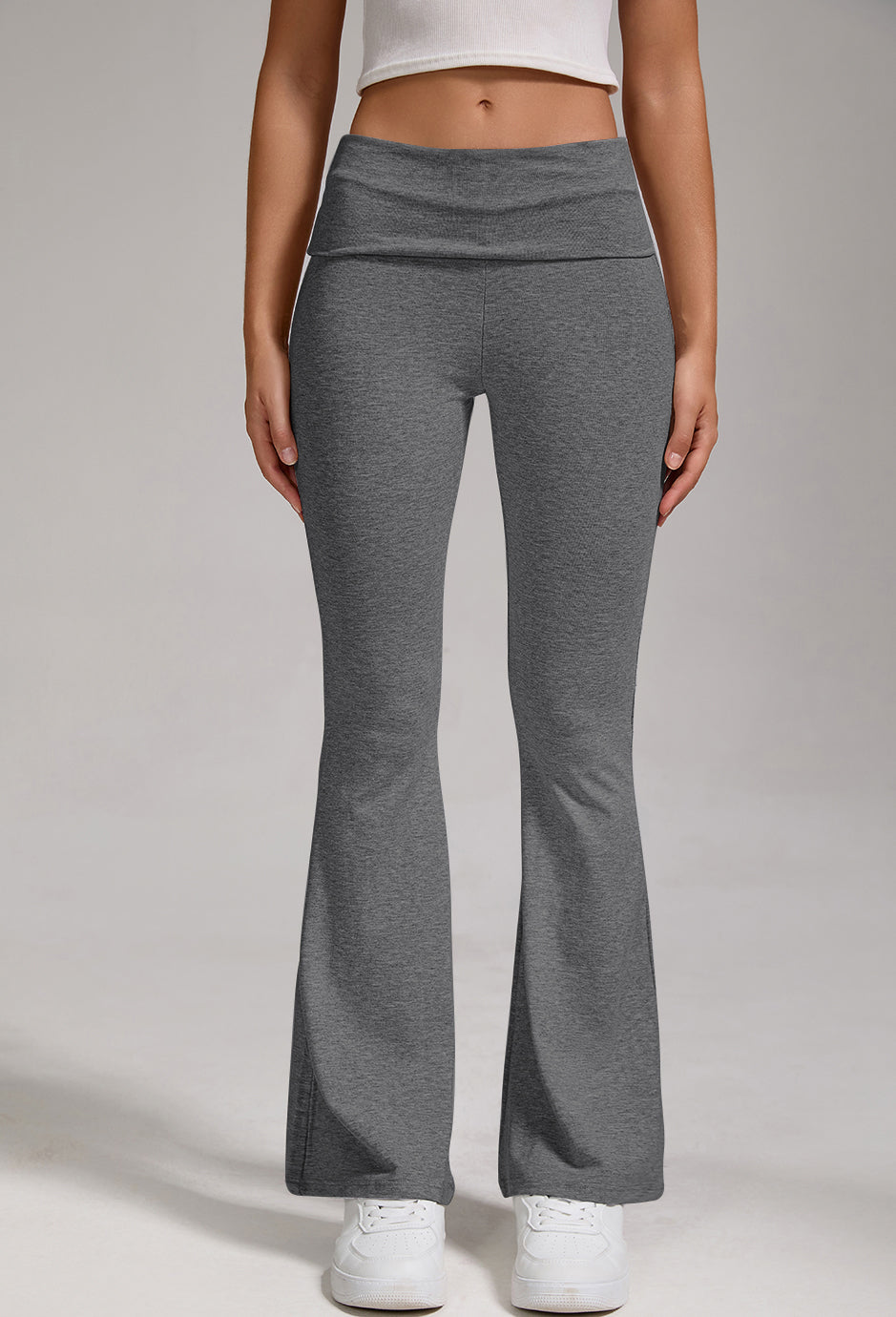 Sports, Leisure And Exercise Women's Low Waisted Flared Pants With Exposed Navel And Folded Waist Wide Leg Pants