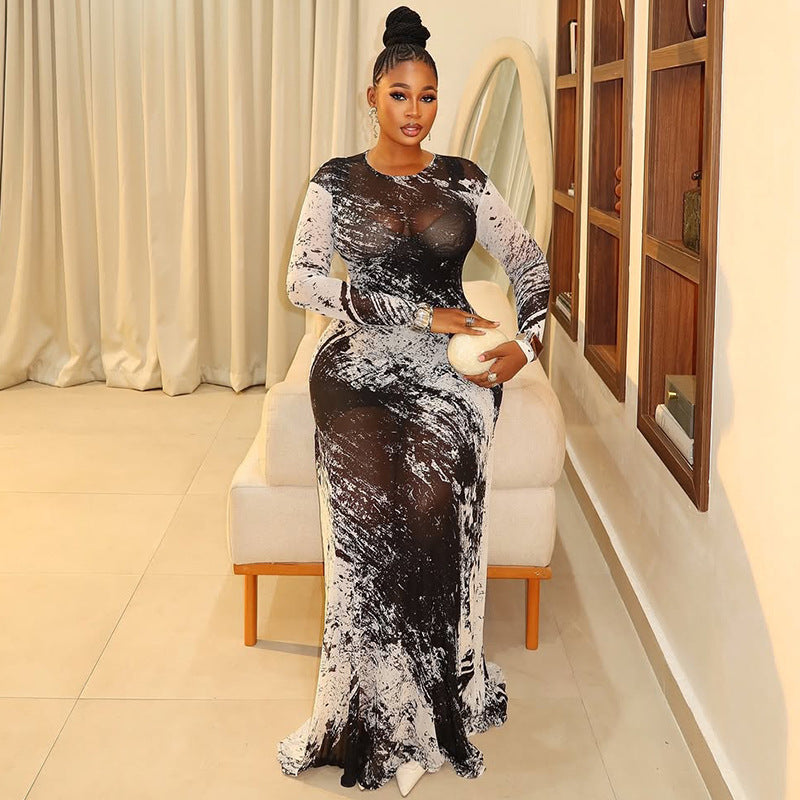 Personality Print Women's Temperament Straight Tube Hip Skirt